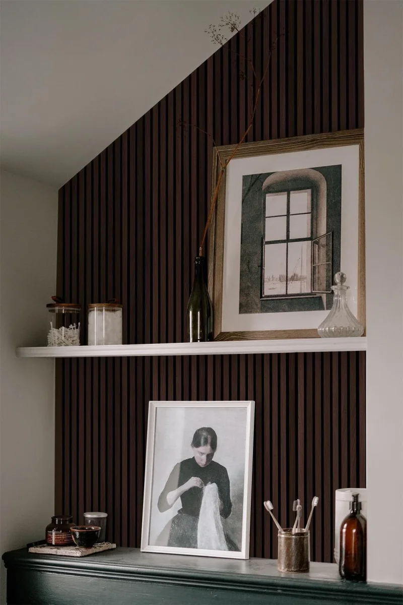 Rib Wood Wallpaper Dark Oak - Bild 5