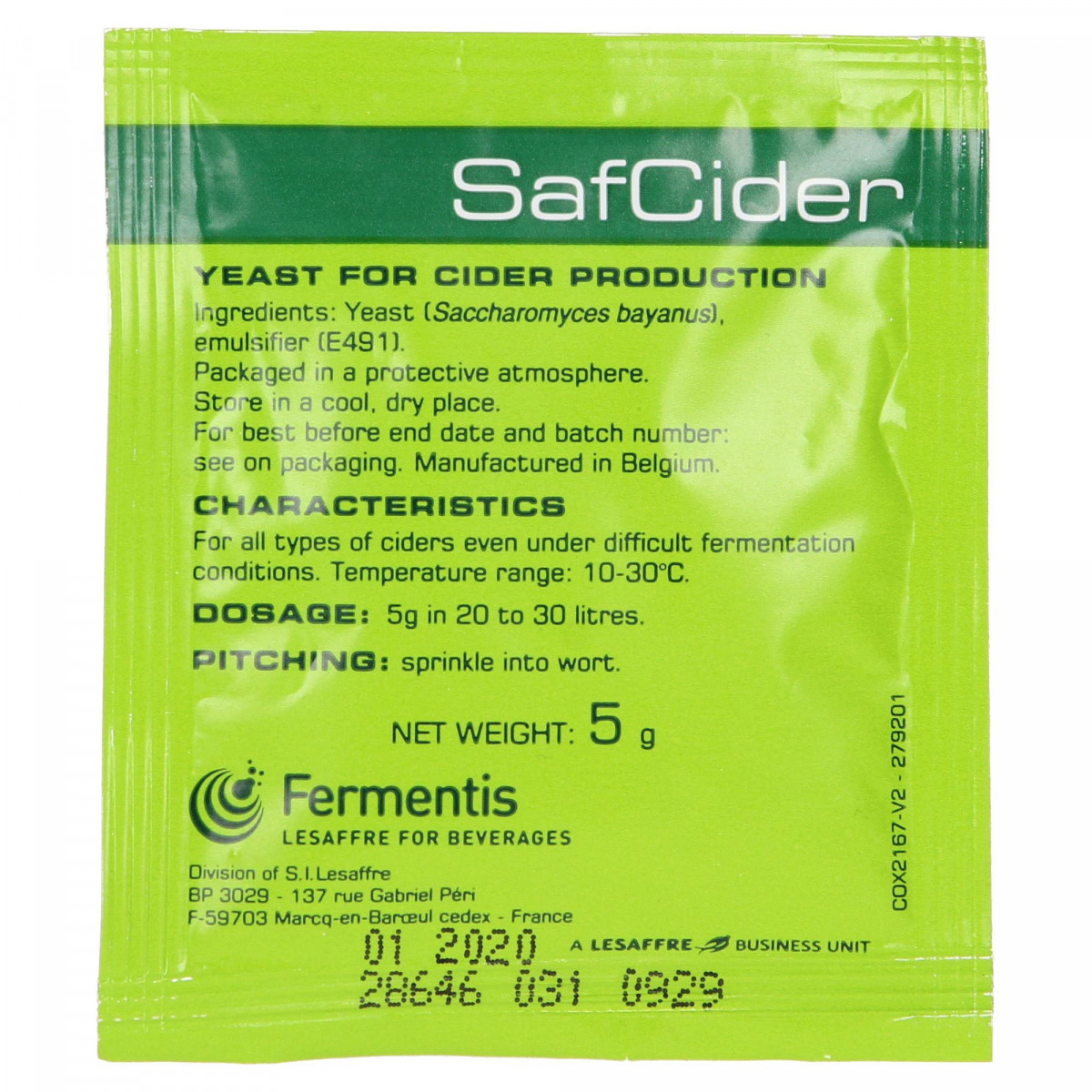 Torkad jäst, jäst för cider – Fermentis, SafCider 5 g - Bild 2