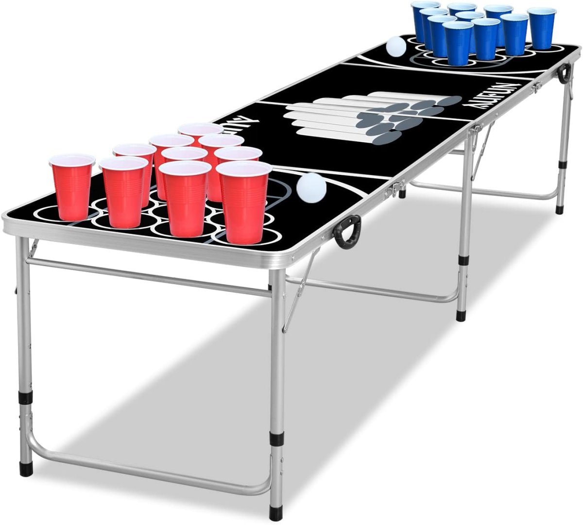 Beer Pong-bord för fester med 100 muggar, 5 bollar, 242×62 cm svart - Bild 2