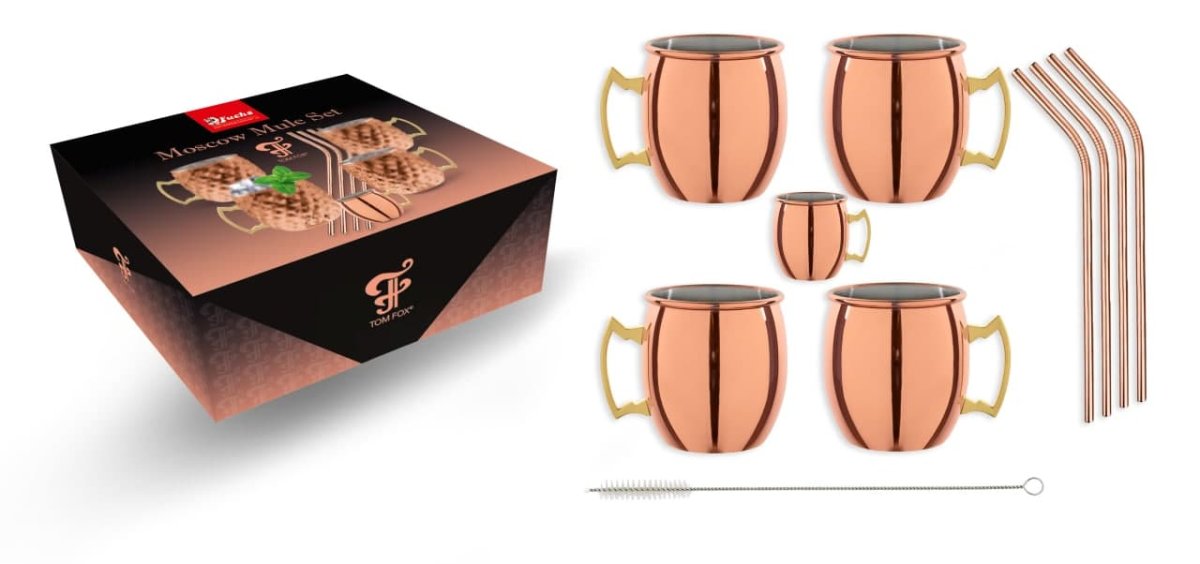 Moscow Mule-glas, set med kopparmuggar