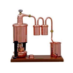 Destillationsapparat, destillator, destillationsutrustning – romtyp premium, med spritbrännare och termometer, 0,7 liter